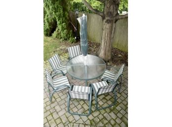 Outdoor Round Aluminum Table With 6 Chairs And Umbrella