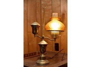 Antique Amber Glass & Brass Student Desk Lamp
