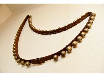 Antique Leather Strap With 57 Brass Sleigh Bells