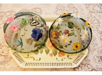 Vintage Tin Serving Platter And 2 Plate Covers