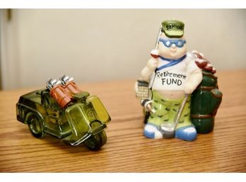 Golfers Fun Figurine Lot - Bank And Vintage Avon