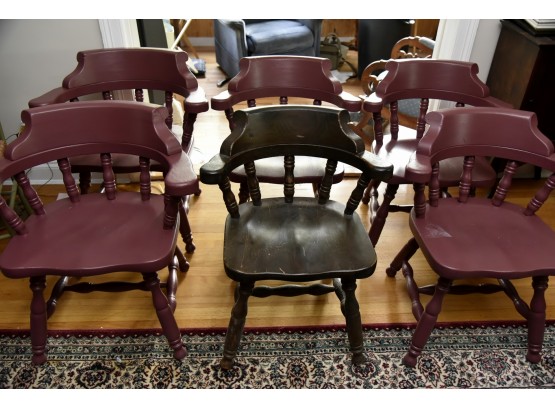 Vintage Solid Oak Barrel Back Painted Chairs