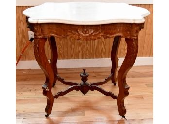 Carved Wood And Marble Top Table 34'x24'x29'