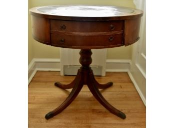Antique Leather Top Brass Footed Mahogany Drum Table 30'x28'