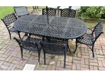 Black Aluminum Outdoor Table Chairs And Umbrella