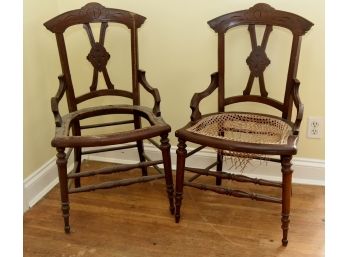 2 Antique Mahogany Chair In Need Of Recaning
