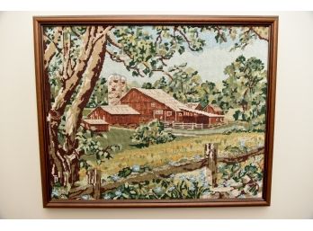 Needlepoint Farmhouse Framed Picture 21'x17'