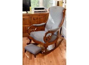 Antique Maple Rocking Chair With Ottoman Footstool