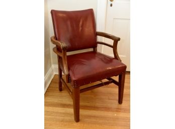 Vintage Nailhead Leather Mahogany Office Chair