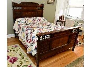 Antique Carved Burled Walnut Full Headboard And Footboard 57' Wide
