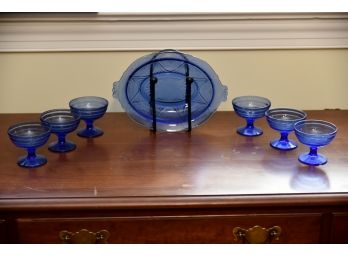 Vintage Cobalt Blue Glasses And Bowl