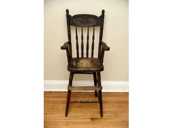 Antique Tiger Oak Pressed Back Baby High Chair