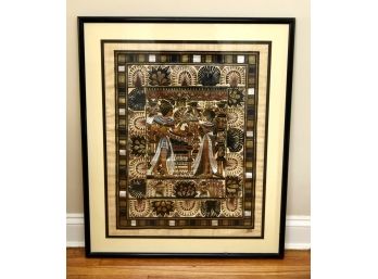 Egyptian Painting On Papyrus Signed And Framed  30'x36'