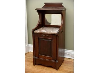 Walnut With Marble Top Antique Side Table With Bin-18'x13'x36'