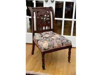 Gorgeous Wood And Tapestry Antique Chair With Wheels