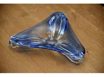 Blue Swirl Glass 3 Point Ash Tray