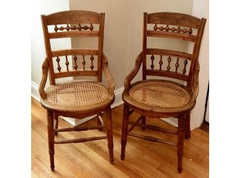2 Pressed Back Maple And Cane Seat Chairs