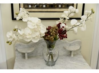 Nice Table Centerpiece Glass Vase With Faux Flowers
