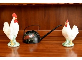 2 Cocks And Cock Tin Watering Can