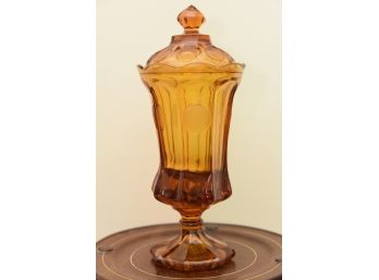 Amber Glass Covered Urn