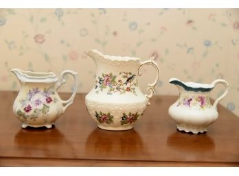 3 Antique Porcelain Floral Pitchers