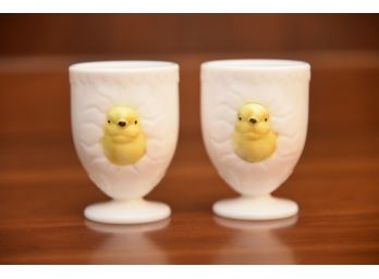 2 Vintage Milk Glass Egg Cups
