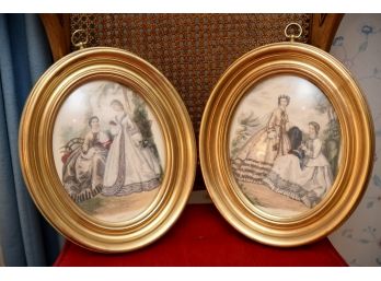 2 Oval Victorian French Pictures