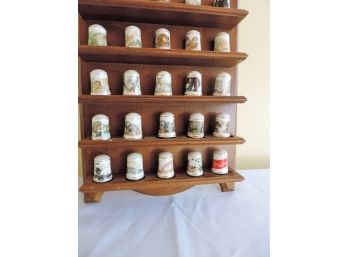 Vintage Thimble Collection With Wood Shelf
