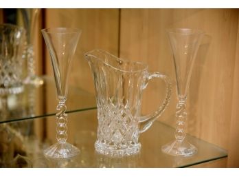 Crystal Pitcher With Two 2000 Champagne Glasses