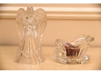 Crystal Angel And Sled Candle Holder