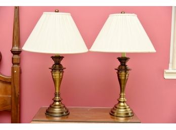 Two Matching Rubbed Bronze Table Lamps