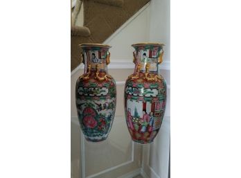 Pair Stunning Antique Chinese Vases Painted In Hong Kong