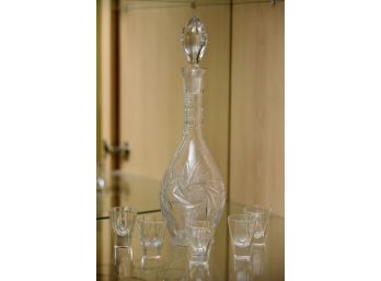 Crystal Decanter And Shot Glasses- Seven Pieces