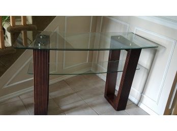 Glass Arced Console Foyer Entryway Table With Bottom Shelf 50'x20'x30'