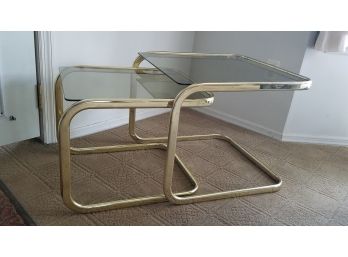 2 Brass And Smoked Glass MCM Nesting Side Tables