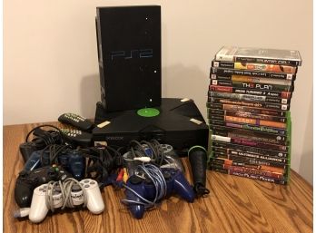 PS2 And Xbox Game Lot With Controllers