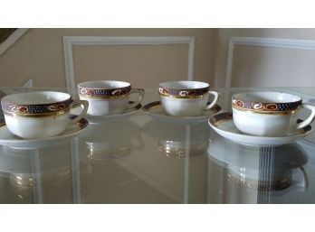 Antique Chinese Porcelain Tea Cups For 4- One Plate With Chip