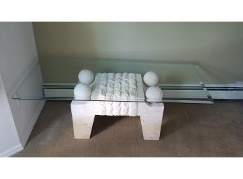 Traverine Style And Beveled Glass Coffee Table 52'x26'x19'