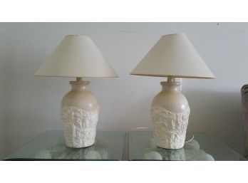 2 Travertine Style  Table Lamps 30' Tall - These Match Side Tables