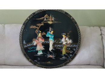 30' Round Asian Lacquer Raised Panel Chinese Scene