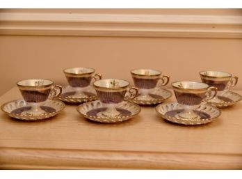 Vintage Lusterware Purple And Gold Trim Tea Cup Set Of 6