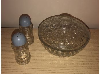 Heavy Glass Bowl And Salt And Pepper Shakers