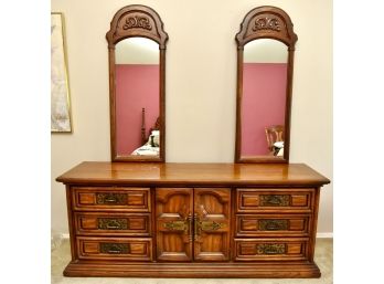 Dark Stained Long Dresser With Mirrors 80'x20'x32'
