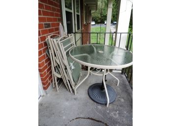 Round Patio Table With Chairs, Umbrella And Stand