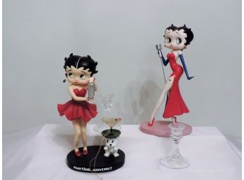 Betty Boop And Pudgy Collectible Bobble 'Martini Anyone' Figurine, Betty Boop Classic Singer Red Dress Microphone Figurine And Two Candle Holders