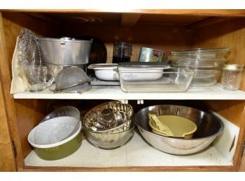 Kitchen Cabinet Pot Luck Pyrex And Baking Supplies- Next To Fridge