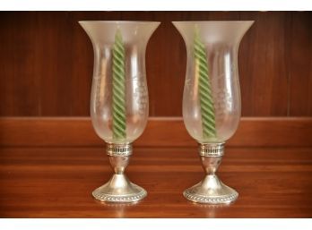 Sterling Weighted Candlesticks With Glass Huricanes