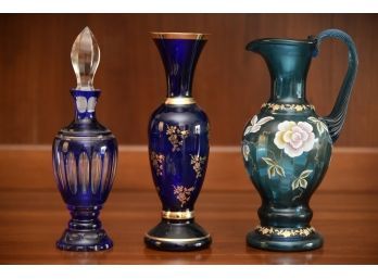 Vintage Blue Glass Vase Lot- Mantle