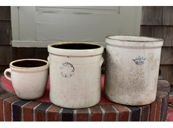 3 Antique Stoneware Crocks