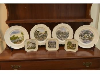 Antique Currier And Ives Plate Lot Right Room